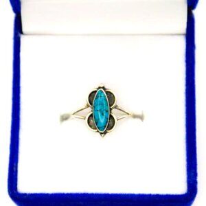 925 Sterling Silver TAXCO MEXICO Vintage Inlaid Turquoise Floral Ring